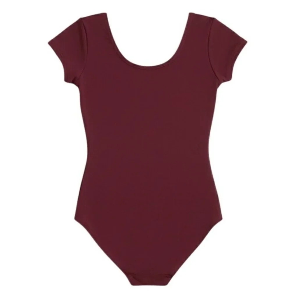 Capezio Childs S 4-6 Short Sleeve Scoop Neck Leotard Bodysuit Burgundy